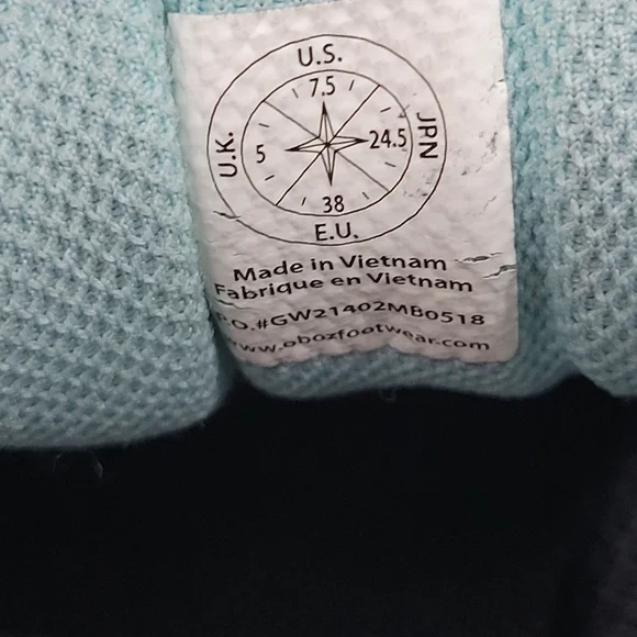 Oboz Sawtooth Low Teal Blue Gray Mesh Leather Waterproof Hiking Boot Shoe Sz 7.5 - Picture 4 of 6